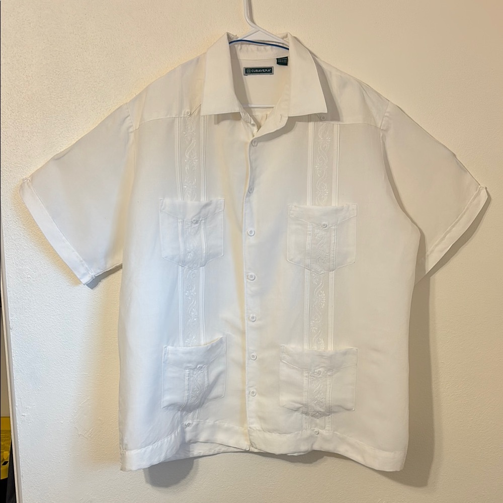 Cubavera White Embroidered pocketed Short Sleeve Shirt XLT